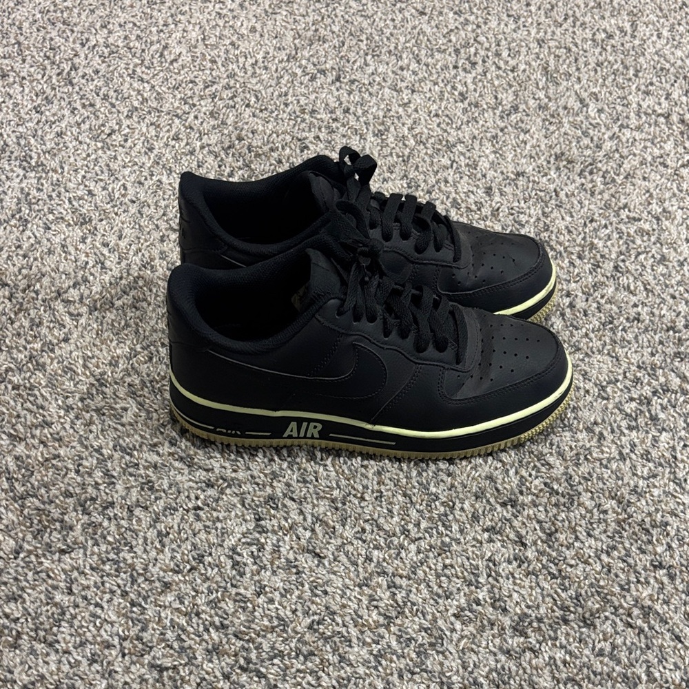 Nike Air Force 1’s Black with Yellow Trim Sneakers